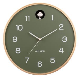 Nástěnné hodiny Přírodní kukačka březové dřevo zelená džungle KARLSSON (Barva-zelená)