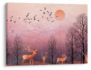 Obraz - Jeleni v záři zapadajícího slunce (70x50 cm)