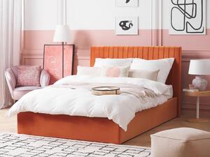 Manželská postel 140 cm Vakarine (oranžová) (s roštem a úložným prostorem). 1076497