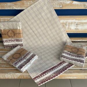 Texicop Utěrka bavlna 3 ks tkaná - hnědá s kvítky a vzory Velikost: 50*70 cm