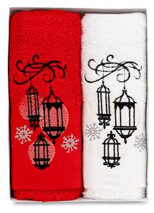 Tegatex Dárkový set 2 ručníků vánoční - lucerny červená/bílá 2x 50*90 cm
