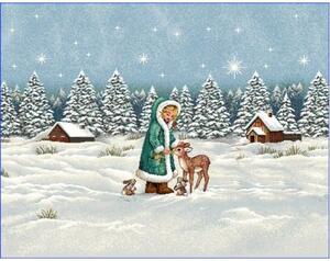 Tegatex Gobelínový ubrus chenille -Vánoční dívka se srnkami modrozelená Velikost: 40*100 cm