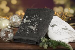 Bavlněný vánoční ručník šedý se soby