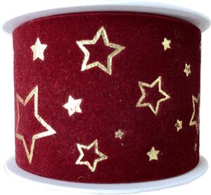 Vánoční stuha sametová VELUTTO STARS bordó 40mm x 2m