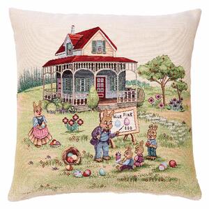 Tegatex Velikonon gobelnov povlak na polt - zajci u domeku Velikost: 42*42 cm