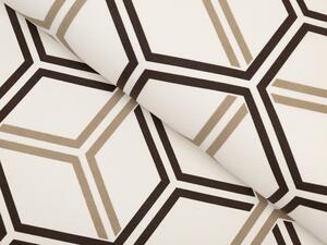 Bavlněná látka/plátno Sandra SA-558 Hnědé hexagony na krémovém - šířka 220 cm