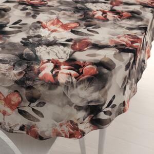 Biante Dekorační oválný ubrus Parma PM-111 Cihlově červené květy na kouřově šedohnědém 50x100 cm