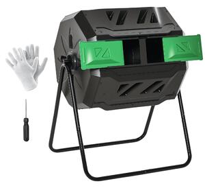 Outsunny Kompostér 160L, 71cm x 65cm x 96cm Rotující Rychlý Kompostér z Plastu, Thermokompostér se 2 Komorami pro Organický a Zahradní Odpad, Černý |