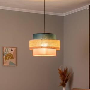 TK Lighting Závěsná lampa Trio, jutové stínidlo, petrolejová/přírodní hnědá/oranžová Ø, stmívatelný, Vícebarevná, Obývací pokoj / jídelna, Textil / tkanina / hedvábí