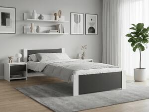 Postel IKAROS 90 x 200 cm, antracit/bílá s lamelovým roštem a matrací Deluxe 10 cm