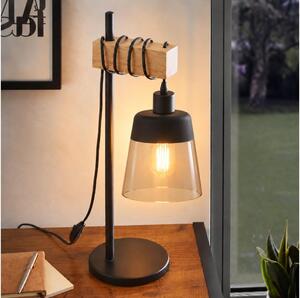 BRILAGI - Stolní lampa WOOD GLASS 1xE27/40W/230V hnědá/černá/kouřová béžová