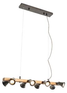 Venkovská závěsná lampa černá se dřevem 8 světel - Jelle