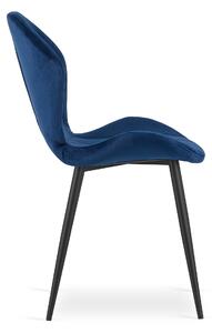 Modrá sametová židle TERNI s černými nohami