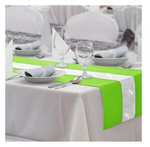 Běhoun na stůl Glamour se zirkony světlezelený Zelená 40x110 cm