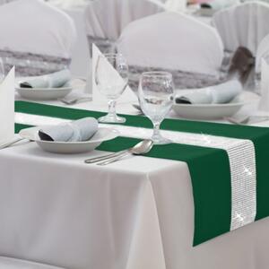 Běhoun na stůl Glamour se zirkony tmavězelený Zelená 40x110 cm