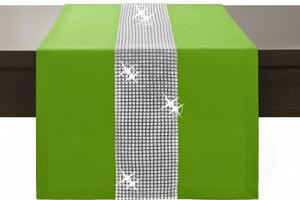 Běhoun na stůl Glamour se zirkony zelený Zelená 40x140 cm