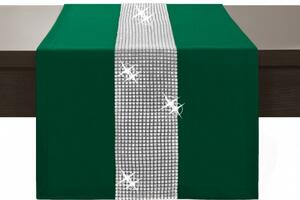 Běhoun na stůl Glamour se zirkony tmavězelený Zelená 40x130 cm