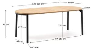 Dubový rozkládací jídelní stůl Kave Home Montuiri 120-200 x 90 cm s černou podnoží