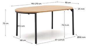 Dubový rozkládací jídelní stůl Kave Home Montuiri 90-170 x 90 cm s černou podnoží