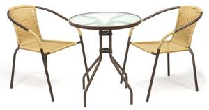 Zahradní balkonový set, polyratan, 2 židle + skleněný stůl