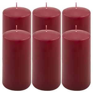Sada sloupových svíček, 15 cm,Ø 7,5 cm, vínová, 6 ks