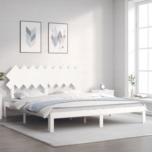 Rám postele s čelem bílý Super King Size masivní dřevo 3193742