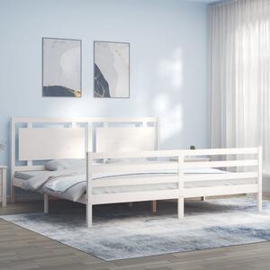 Rám postele s čelem bílý 200 x 200 cm masivní dřevo 3194072