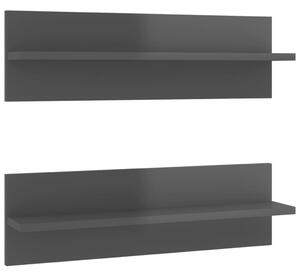 Nástěnné police 2 ks šedé lesklé 60x11,5x18 cm kompozitní dřevo
