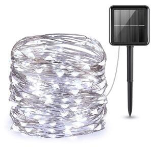 ACA Lighting LED solární řetěz, 200 LED, 20m+2m, studená bílá,IP44, 8 funkcí