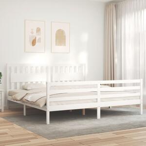 Rám postele s čelem bílý 200 x 200 cm masivní dřevo 3194332