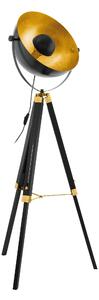 Eglo 49618 COVALEDA - Retro stojací lampa na dřevěné trojnožce 1xE27, 164cm (Studiová stojací lampa, černá + mosazné a zlaté prvky)