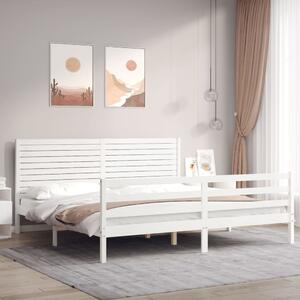 Rám postele s čelem bílý 200 x 200 cm masivní dřevo 3195047