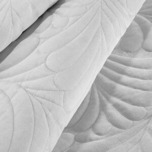 Lesklý sametový přehoz prošívaný tradiční metodou šití, listový vzor bílý Bílá 170x210 cm