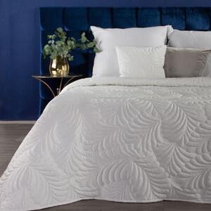 Lesklý sametový přehoz prošívaný tradiční metodou šití, listový vzor bílý Bílá 170x210 cm