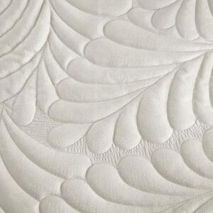 Lesklý sametový přehoz prošívaný tradiční metodou šití, listový vzor krémový Krémová 170x210 cm