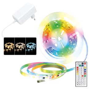 SOLIGHT LED světelný pás RGB + 3CCT, 5m, sada s adaptérem a dálk. ovladačem, 5W/m, IP65