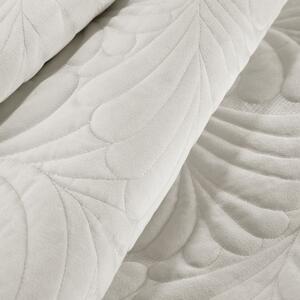 Lesklý sametový přehoz prošívaný tradiční metodou šití, listový vzor krémový Krémová 170x210 cm