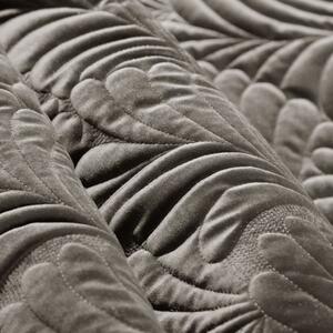 Lesklý sametový přehoz prošívaný tradiční metodou šití, listový vzor tmavě béžový Béžová 170x210 cm