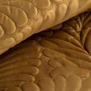 Lesklý sametový přehoz prošívaný tradiční metodou šití, listový vzor medový 170x210 cm Medová