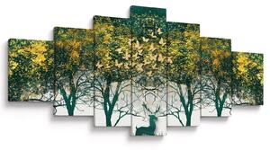 Obraz - Jeleni v zeleném lese (210x100 cm)