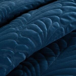 Lesklý sametový přehoz prošívaný tradiční metodou šití, listový vzor modrá Modrá 170x210 cm