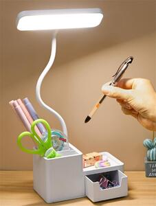HJ LED stolní lampa s uložným boxem pro psací potřeby a USB nabíjením