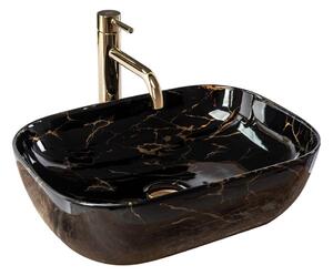 REA-U8907 - Umyvadlo na desku BELINDA 33,5x46,5 cm keramika/černá/dekor mramoru