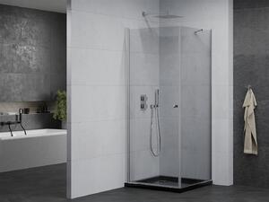 Mexen Pretoria, sprchový kout 80 (dveře) x 80 (stěna) cm, 6mm čiré sklo, chromový profil + černá sprchová vanička, 852-080-080-01-00-4070