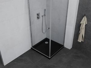 Mexen Pretoria, sprchový kout 80 (dveře) x 80 (stěna) cm, 6mm čiré sklo, chromový profil + černá sprchová vanička, 852-080-080-01-00-4070