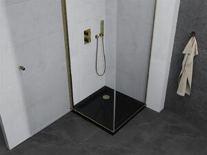 Mexen Pretoria, sprchový kout 70 (dveře) x 70 (stěna) cm, 6mm čiré sklo, zlatý profil + černá sprchová vanička, 852-070-070-50-00-4070G