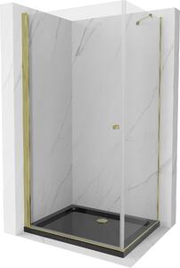 Mexen Pretoria, sprchový kout 70 (dveře) x 90 (stěna) cm, 6mm čiré sklo, zlatý profil + černá sprchová vanička, 852-070-090-50-00-4070G