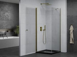 MEXEN - Pretoria sprchový kout, sklápěcí, 80 x 80 cm, transparentní, zlatá + vanička Flat, černá - 852-080-080-50-00-4070G