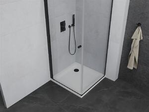 Mexen Pretoria, sprchový kout 80 (dveře) x 80 (stěna) cm, 6mm čiré sklo, černý profil + bílá sprchová vanička, 852-080-080-70-00-4010B