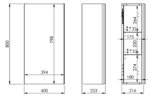 Elita Look, závěsná boční skříňka 40x21, 6x80 cm 1D, bílá lesklá, ELT-166998